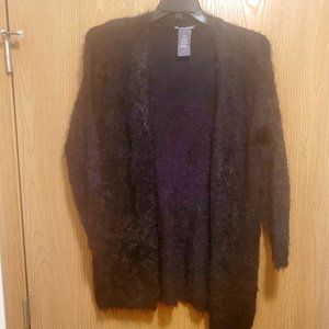Adorable deep black open cardigan soft and furry like texture medium